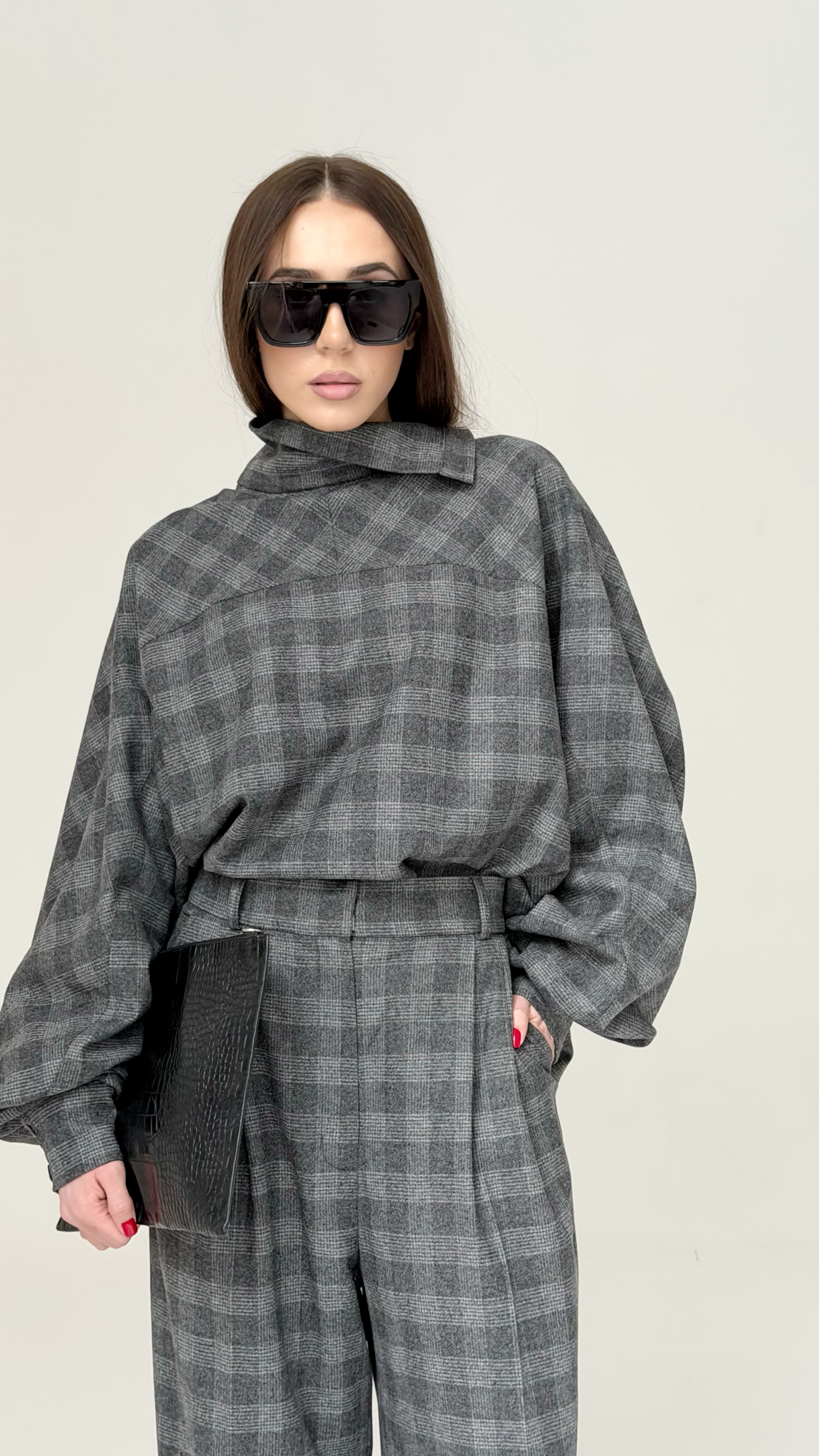 Блуза-батник в клетку — фото 2